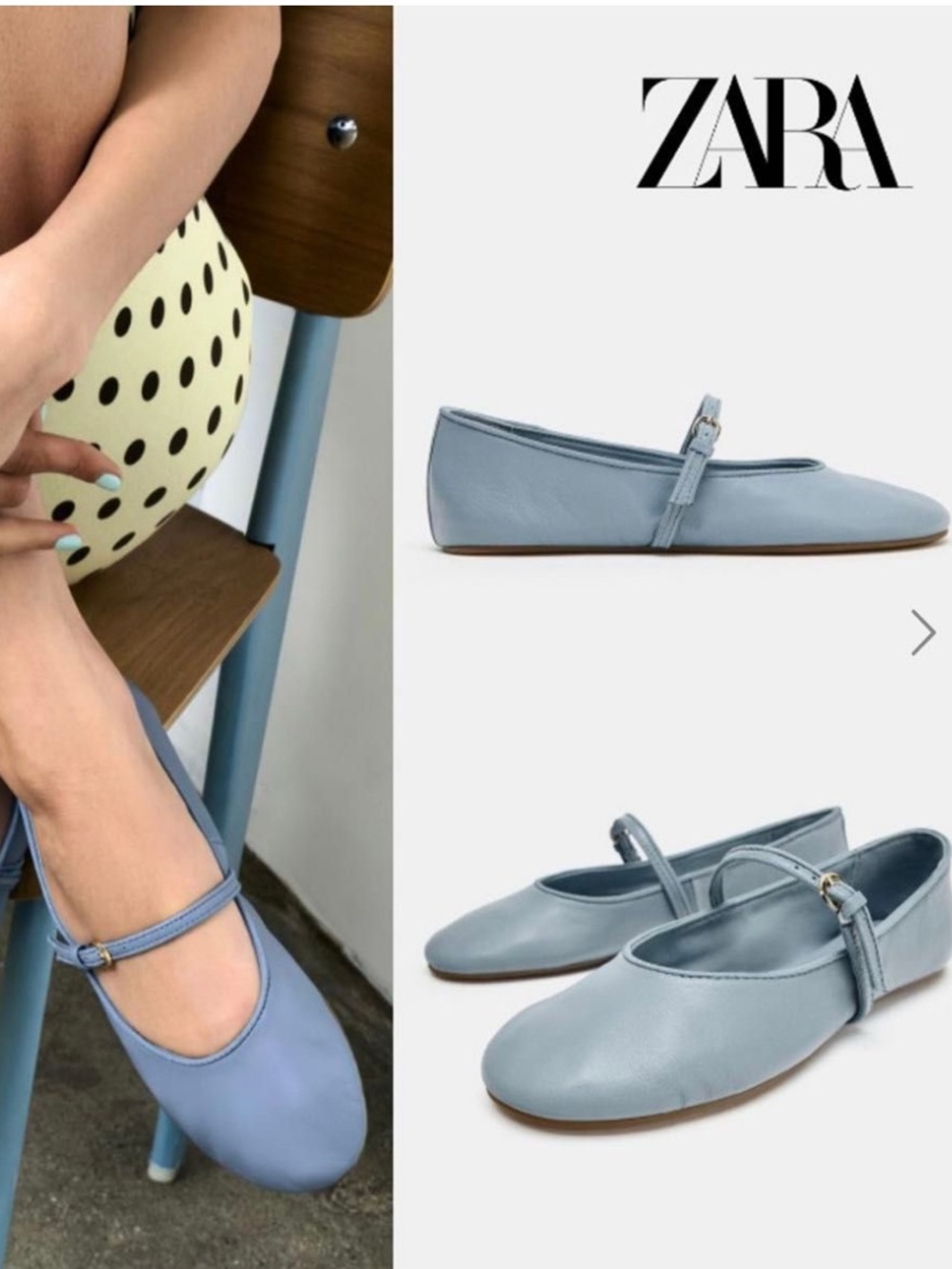 Soft leather Mary Jane Flats with Strap Zara size 41
